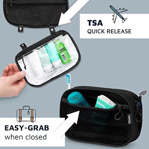 TRIPPED Travel Gear Toiletry Bag Kit Set: Hanging Travel Toiletry Bag + 311 TSA Cosmetic Liquid Bag + Ultralight Accessory Organizer Pouch (Black Ripstop)