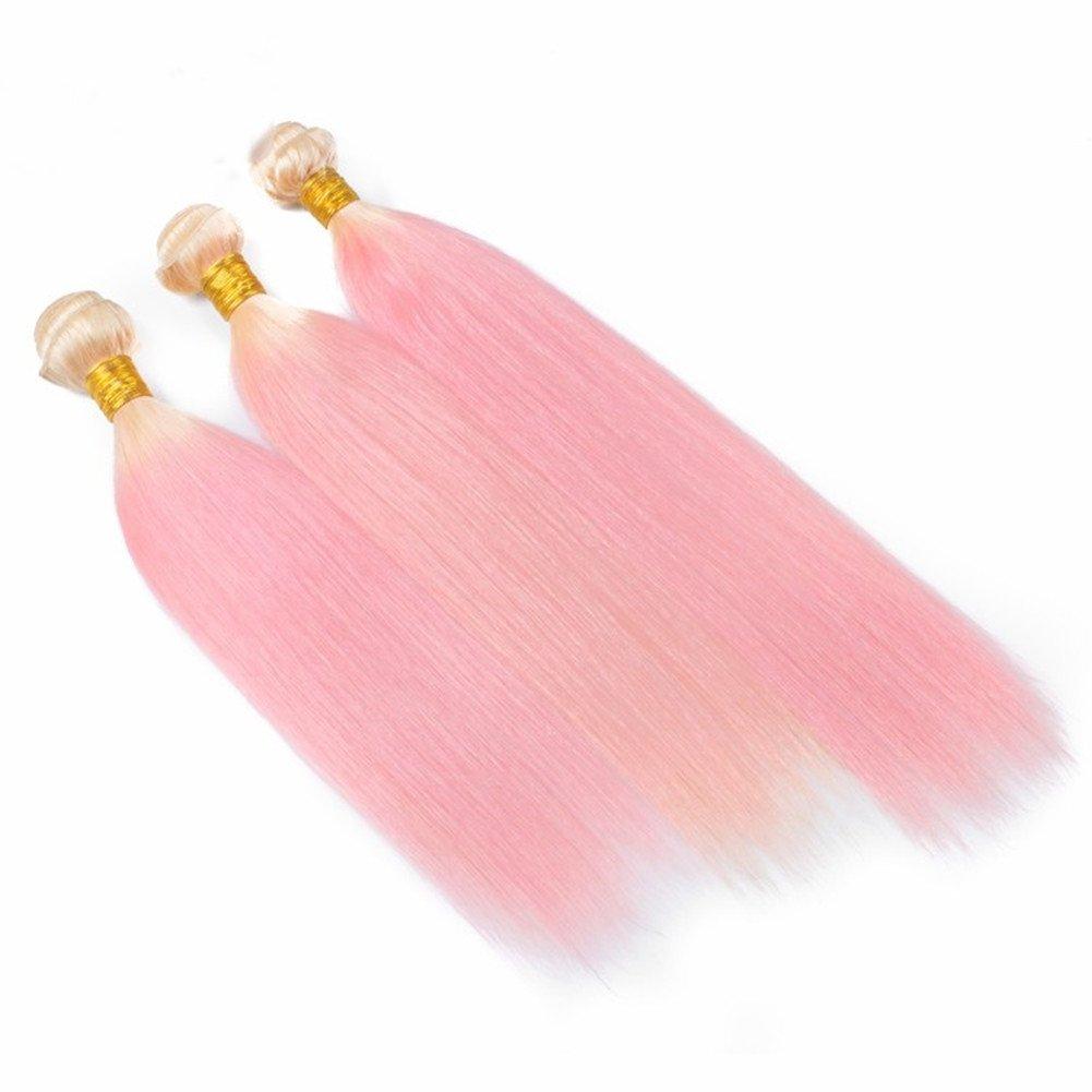 Ruma Hair Ruma Hair #613/Pink Dark Roots Ombre Human Hair Extensions With 4x4 Lace Closure 4Pcs Lot Two Tone Blonde and Pink Ombre Virgin Hair Silky Straight 3 Bundles With Top Closure (22 with 24 26 28)