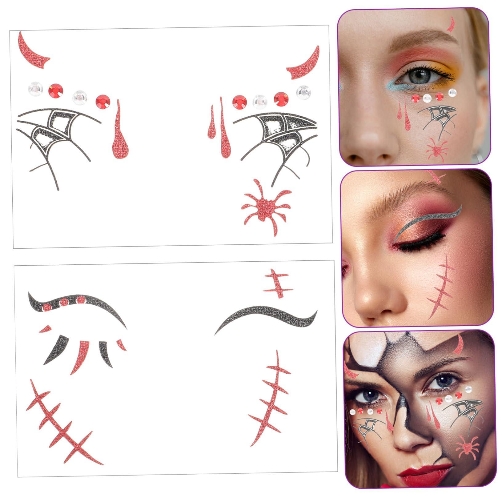 MERRYHAPY MERRYHAPY 2 Sheets Halloween Temporary Tattoo Stickers Makeup Face Tattoos Skin-Friendly Rhinestone Design for Party Favors