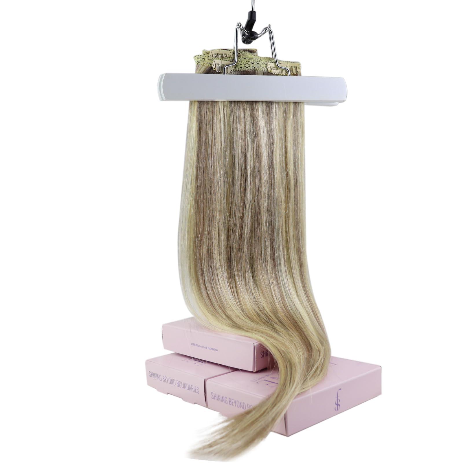 Fshine Fshine Dirty Blonde Clip in Extensions Human Hair 22 Inch 120g Lace Clip in Remy Hair Extensions Dirty Highlighted with Platinum Blonde Hair Extensions Hair Clip in Blonde Remy Hair 7pcs