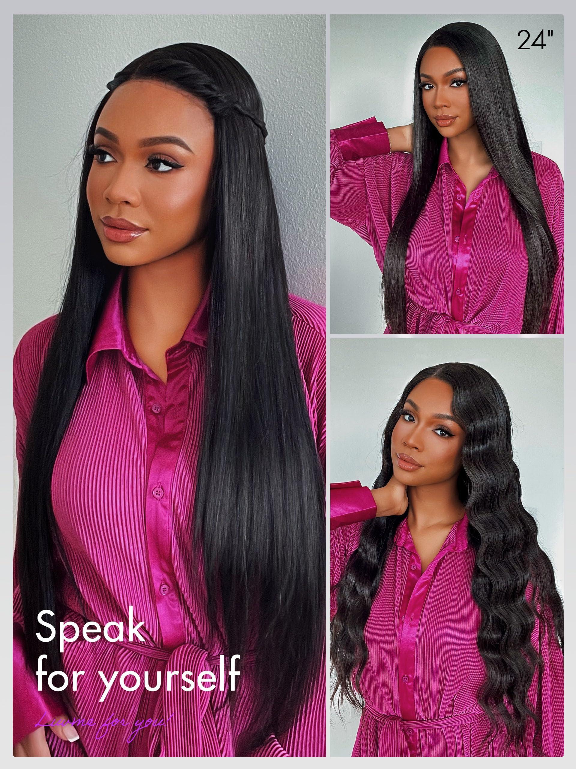 LUVME HAIR LUVME HAIR 22\'\' Straight 360 Full Lace Wig Lace Front Wigs Human Hair 360 Lace Frontal Glueless Human Hair Wig Pre Plucked Long Straight Black Wig For Women