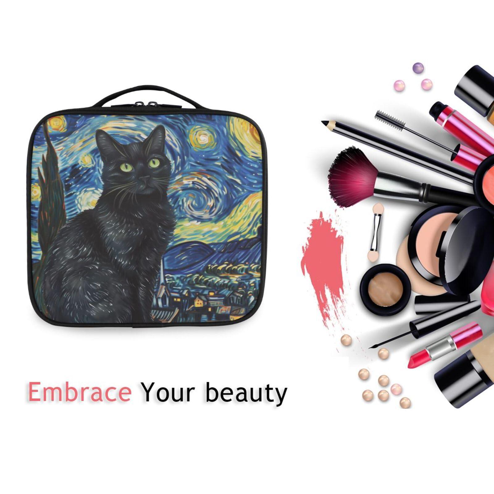 qenuh qenuh Black Cat Travel Makeup Bag Cosmetic Bags for Women Toiletry Bag Make Up Bag with Adjustable Dividers for Cosmetics Makeup Brushes Jewelry