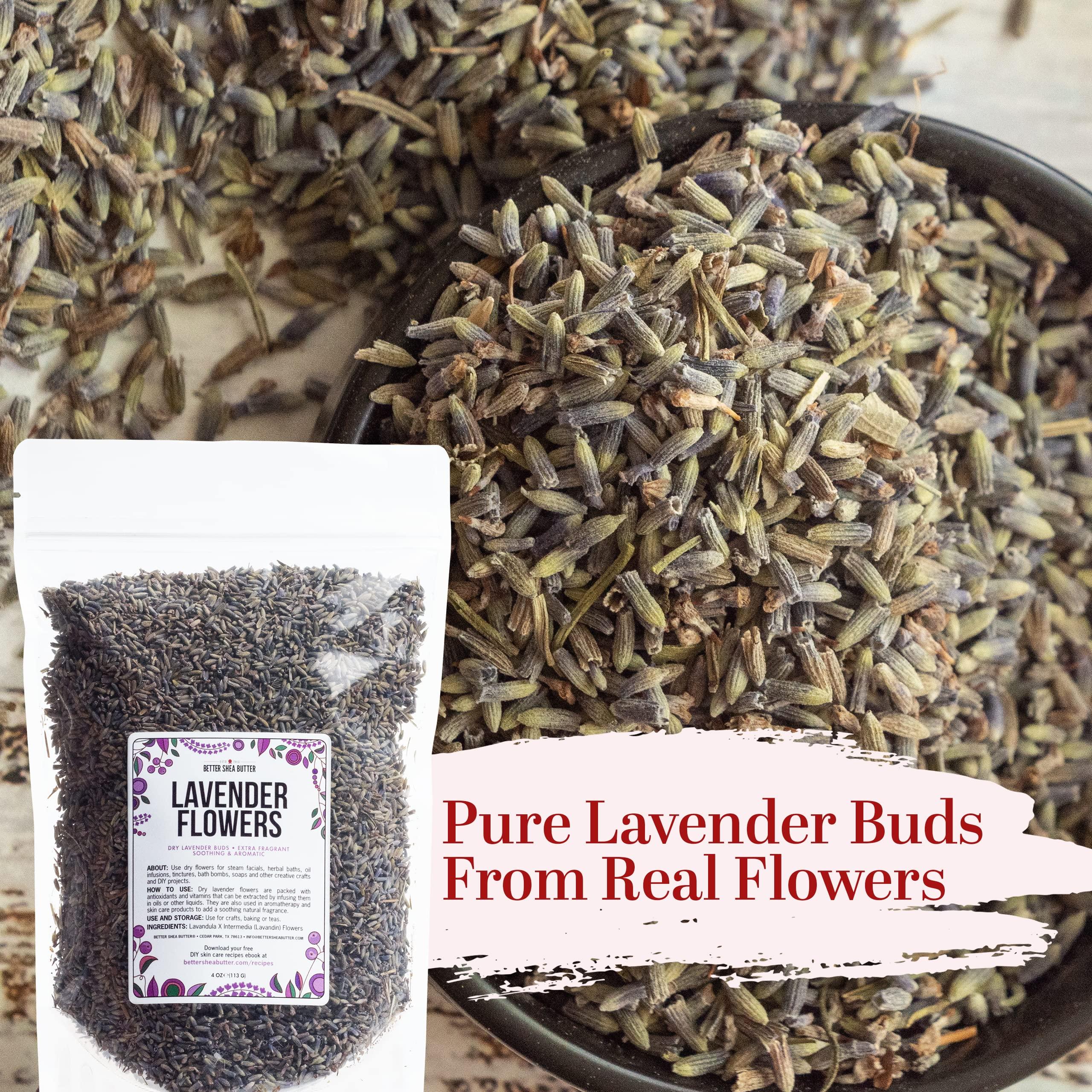 Better Shea Butter Lavender Buds Food Grade | Bulk Dried Lavender Flowers for Soap Making and Cooking - Edible Lavender for Tea and Drinks- Make Lavender Sachets, Bath Salts