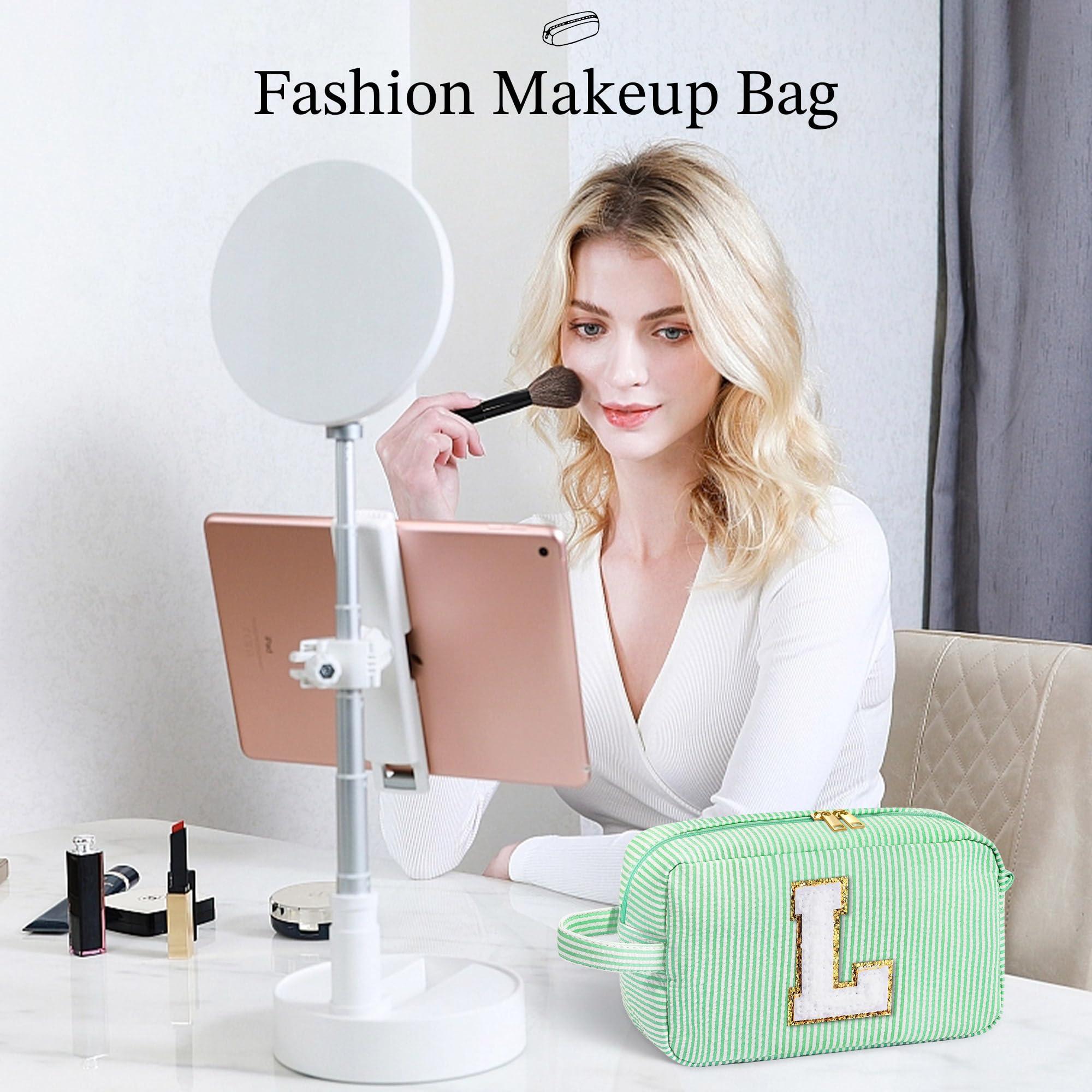 YOOLIFE YOOLIFE Makeup Bag - Initial Makeup Bag Cosmetic Bag, Make Up Bag, Monogram Makeup Bags, Travel Toiletry Bag, Cute Makeup Pouch Makeup Case, Personalized Green Initial Makeup Bags for Women K