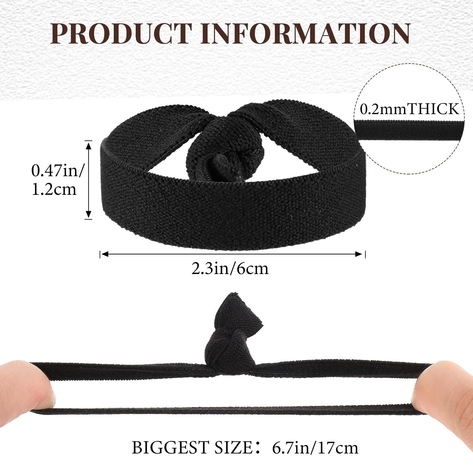 Juexica 30 Pcs Knotted Elastic Flat Hair Ties for Men\'s Long Curly Hair, No Crease Man Bun Ties (Black)