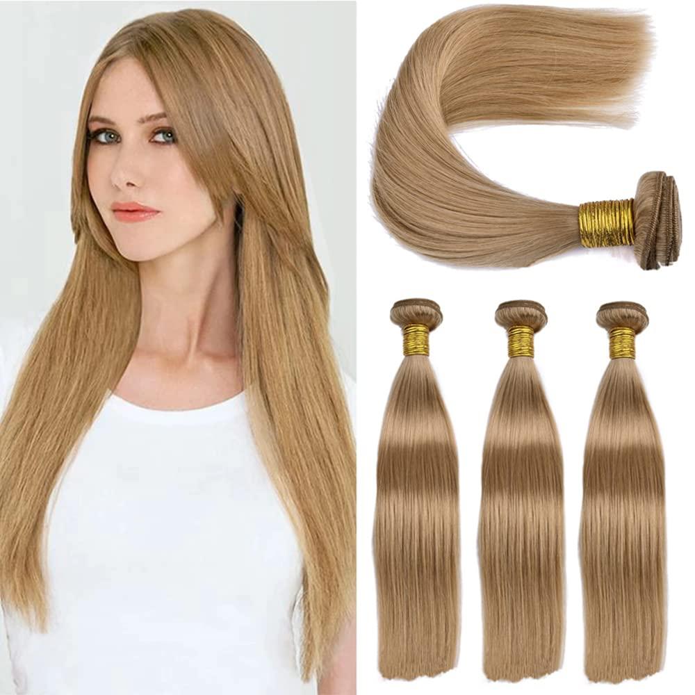Queen Hair Queen Hair Products Mink Brazilian Hair Weave Bundles Hair Extension Honey Blonde Straight Color #27 Honey Blonde Hair Bundles (12 14 16 18inch)