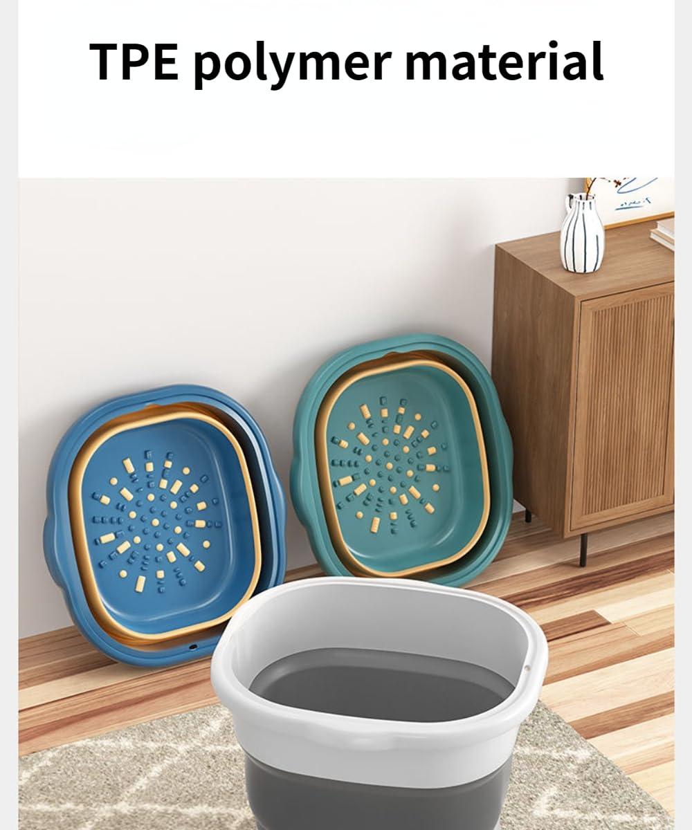 BeyondNice Portable Collapsible Foot Bath Basin for Soaking Feet, Foot Soak Tub, Plastic Foot Bucket and Massage Acupoint, Home Foot Spa Kit, Foldable Laundry Baske (Gray)