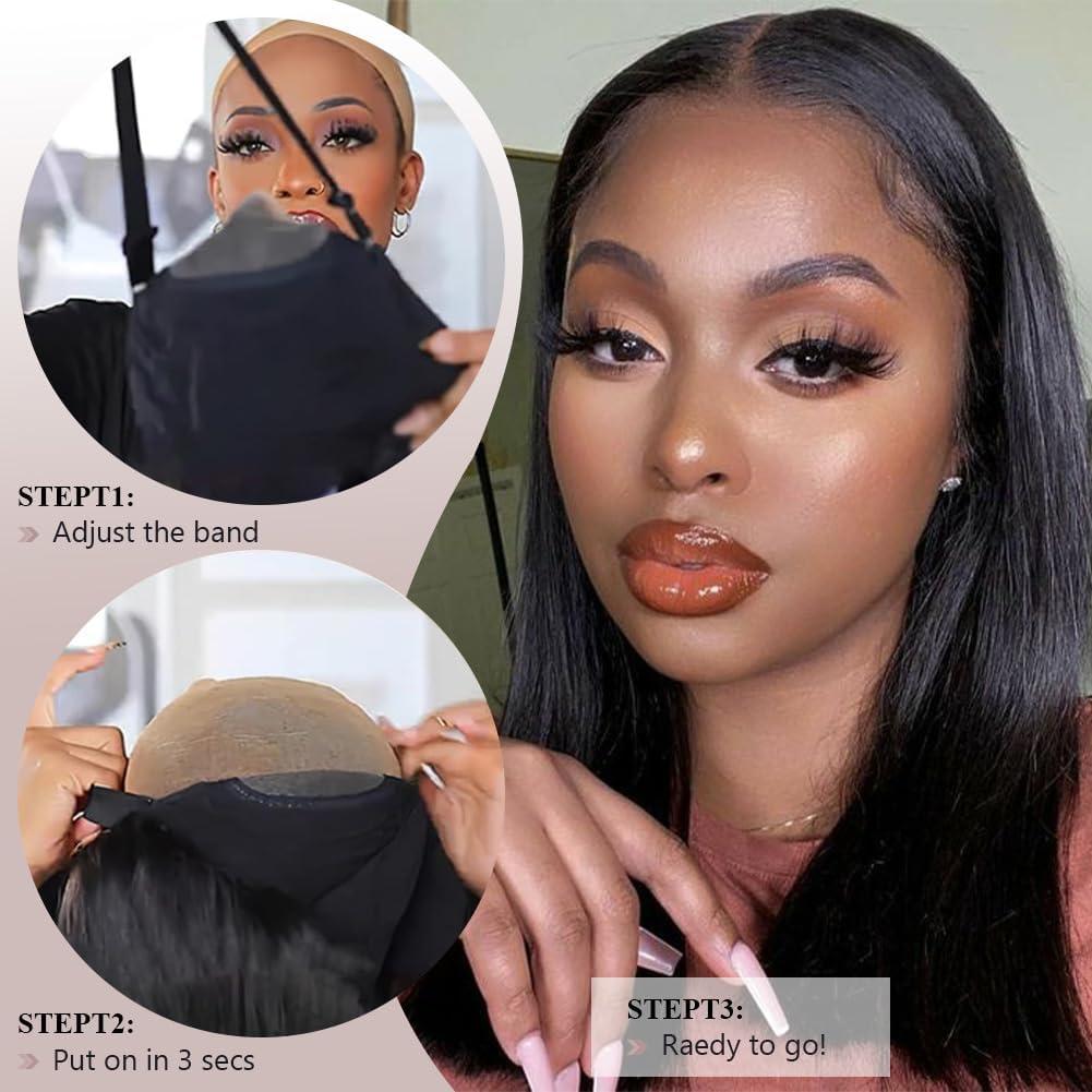 Super idol Super idol Wear and Go Glueless Pre Plucked Pre Cut Bob Wigs Human Hair - 5x5 HD Lace Closure, Short Straight Bob Wigs 180% Density Human Hair For Beginners, 10 Inch (5x5 Glueless BOB Wig, 10 Inch)
