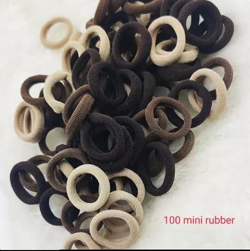 NEOBABY NEOBABY Ponytail Holder Cotton Mini Hair Elastic Rubber Bands | Tight, Non-slippery, Stretchable | Cotton Elastic Hair Rubber Bands for Kids, Girls & Women\'s (Pack of 50), BROWN SHADES