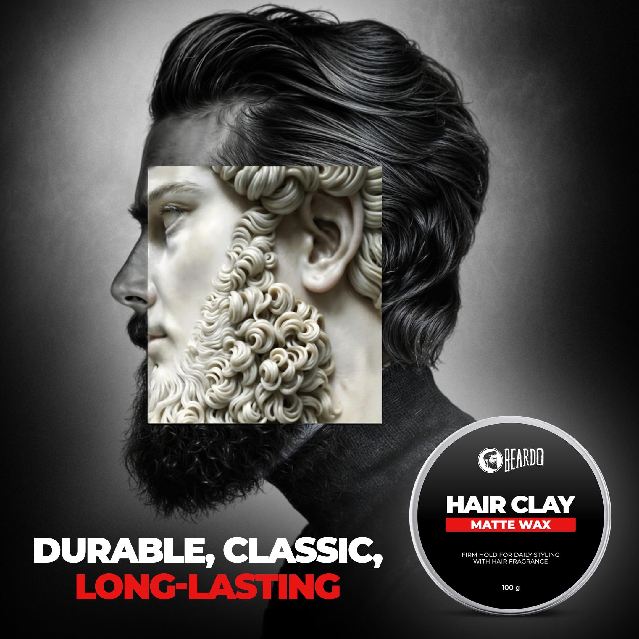 BEARDO BEARDO Hair CLAY Wax for Men, 100 gm | Matte Finish with volume| Strong Hold Re-stylable Hair styles | With Kaolin Clay | Used by salon professionals 3.4Fl Oz