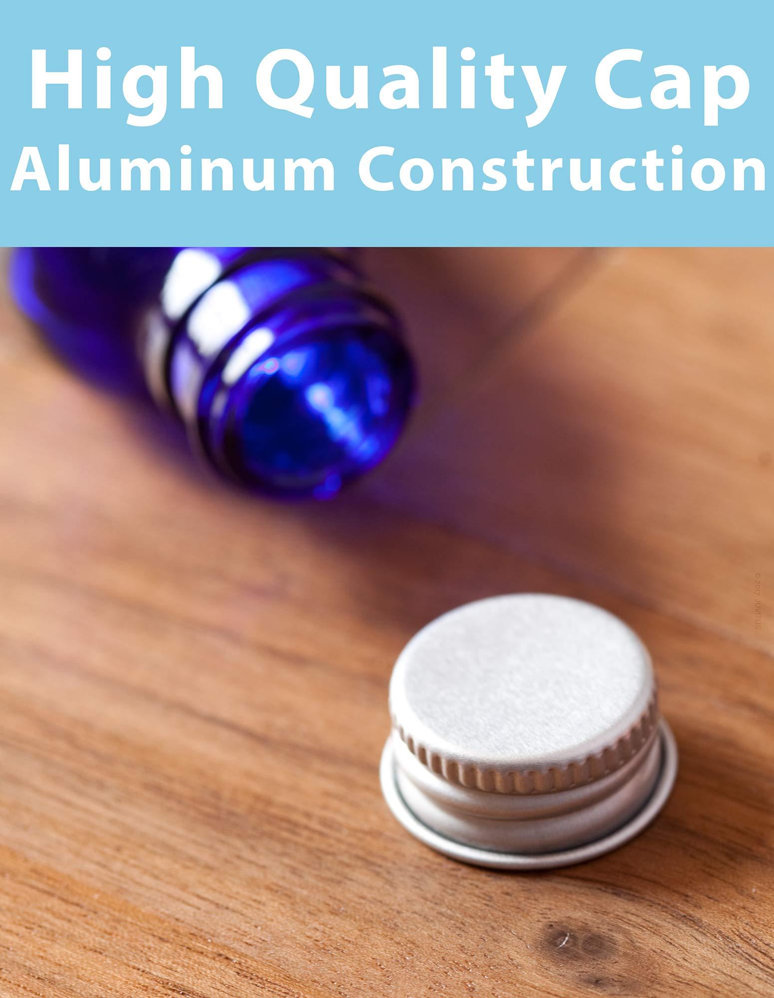 JUVITUS 1 oz Cobalt Blue Glass Boston Round Bottles with Silver Metal Screw On Caps (12 Pack) + Funnel