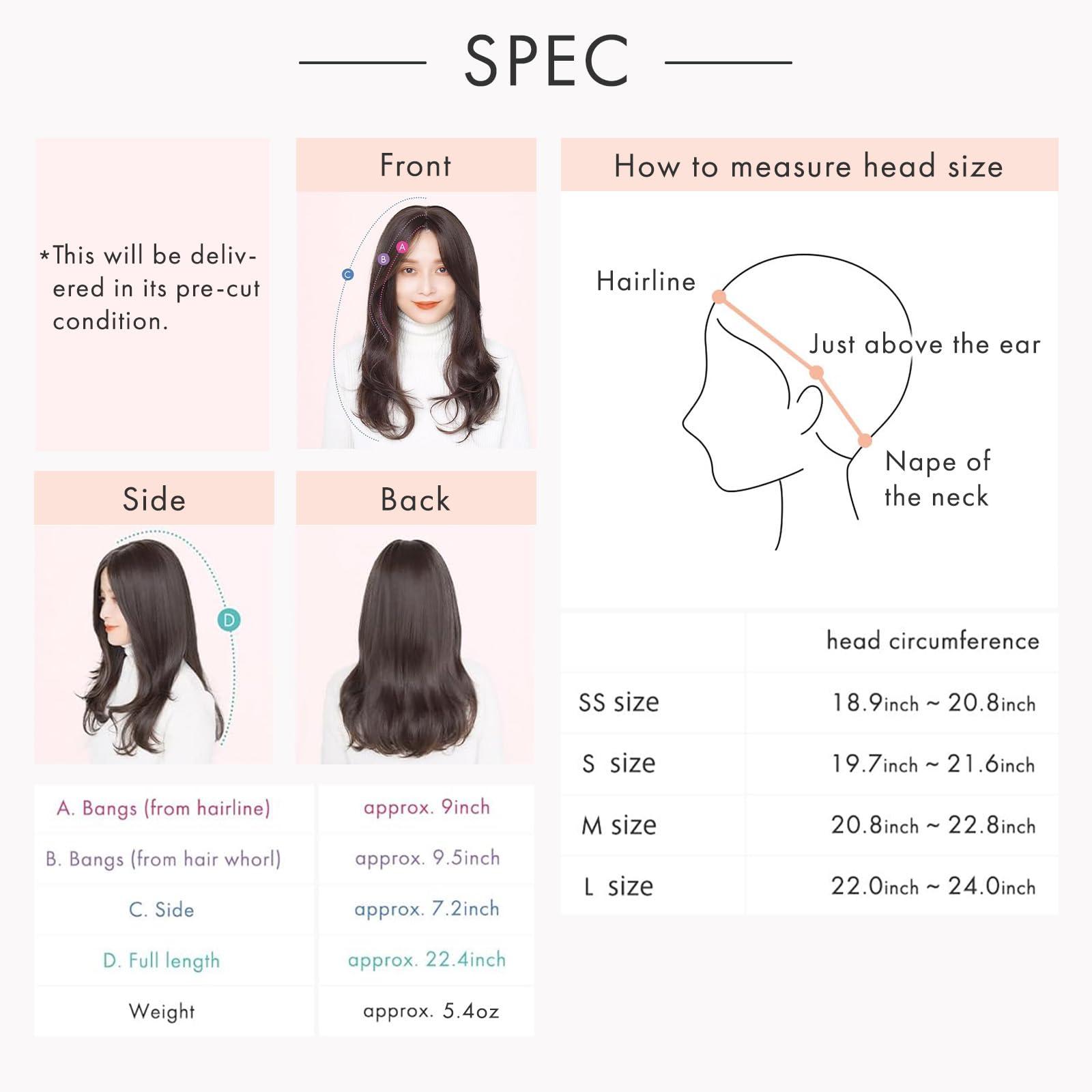 LINEASTORIA LINEASTORIA Medical Chemo wig, Hand Tied LaceFront, Synthetic Hair Wig for Blonde and Asian Women. Using Heat-stylable and Resistant Fiber, Long. Japanese popular medical wig (S, Dark Latte Highlight)