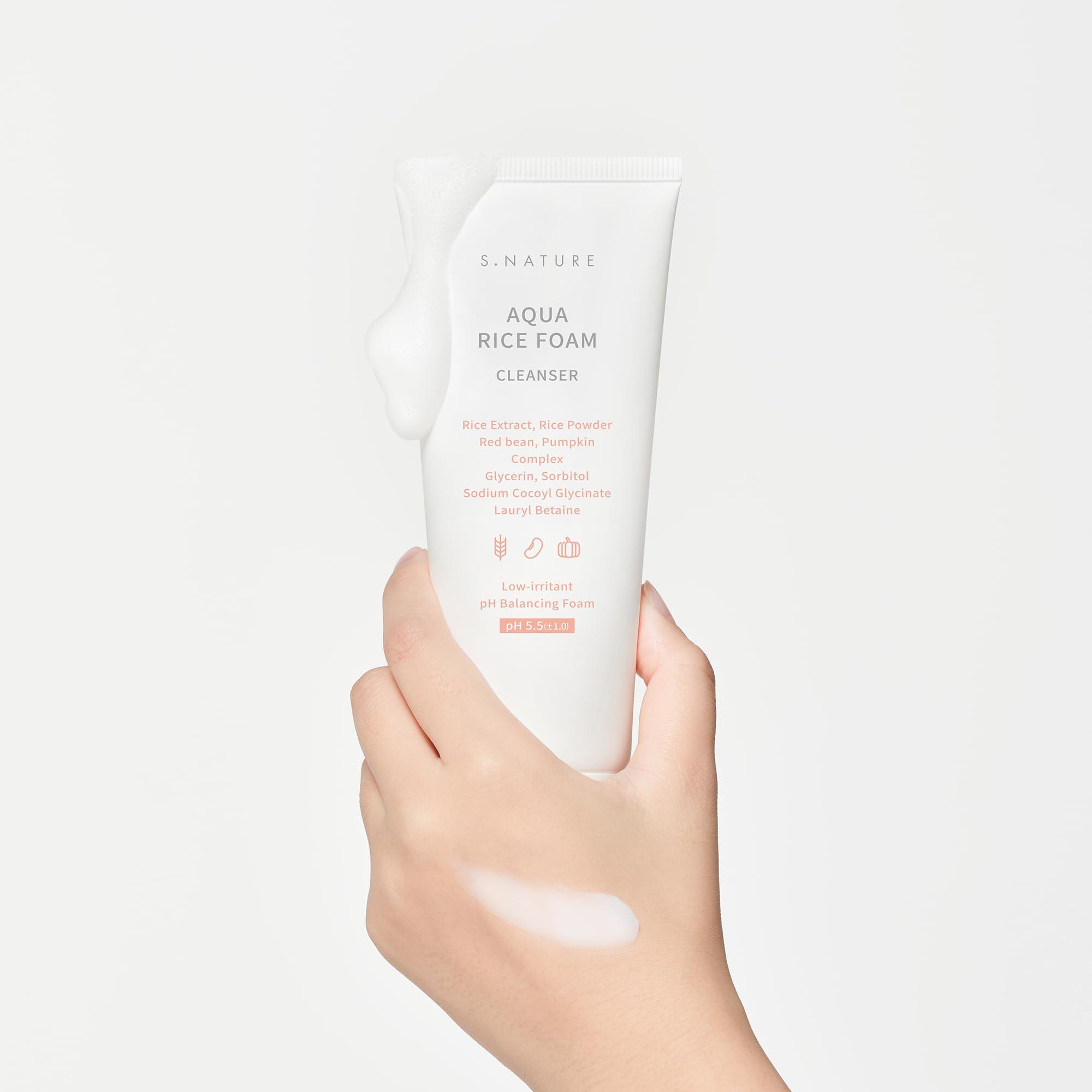S.NATURE S.NATURE AQUA RICE FOAM CLEANSER 160ml | Facial Cleanser, Rice Extract Rice Powder Cleanser with Mild Cleansing, Glycerin, Vegan, Face Wash, Korean Skincare 5.41Fl Oz