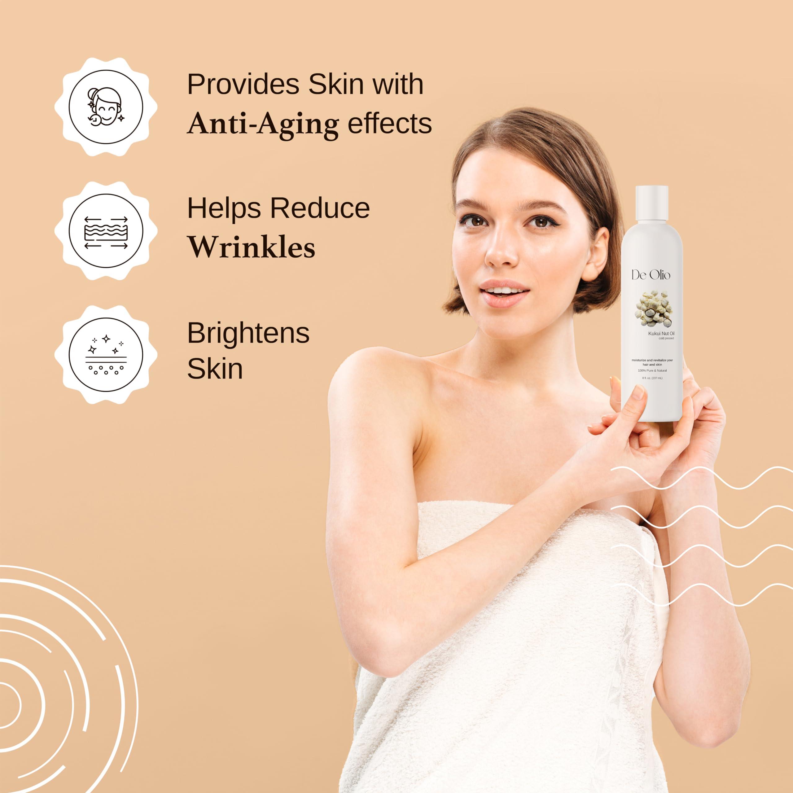 De Olio De Olio | Kukui Nut Oil | 100% Pure & Natural | Imported from Hawaii | Cold Pressed | Carrier Oil for Skin, Face, Hair, Soap Making | 64fl. oz. (1.89L)