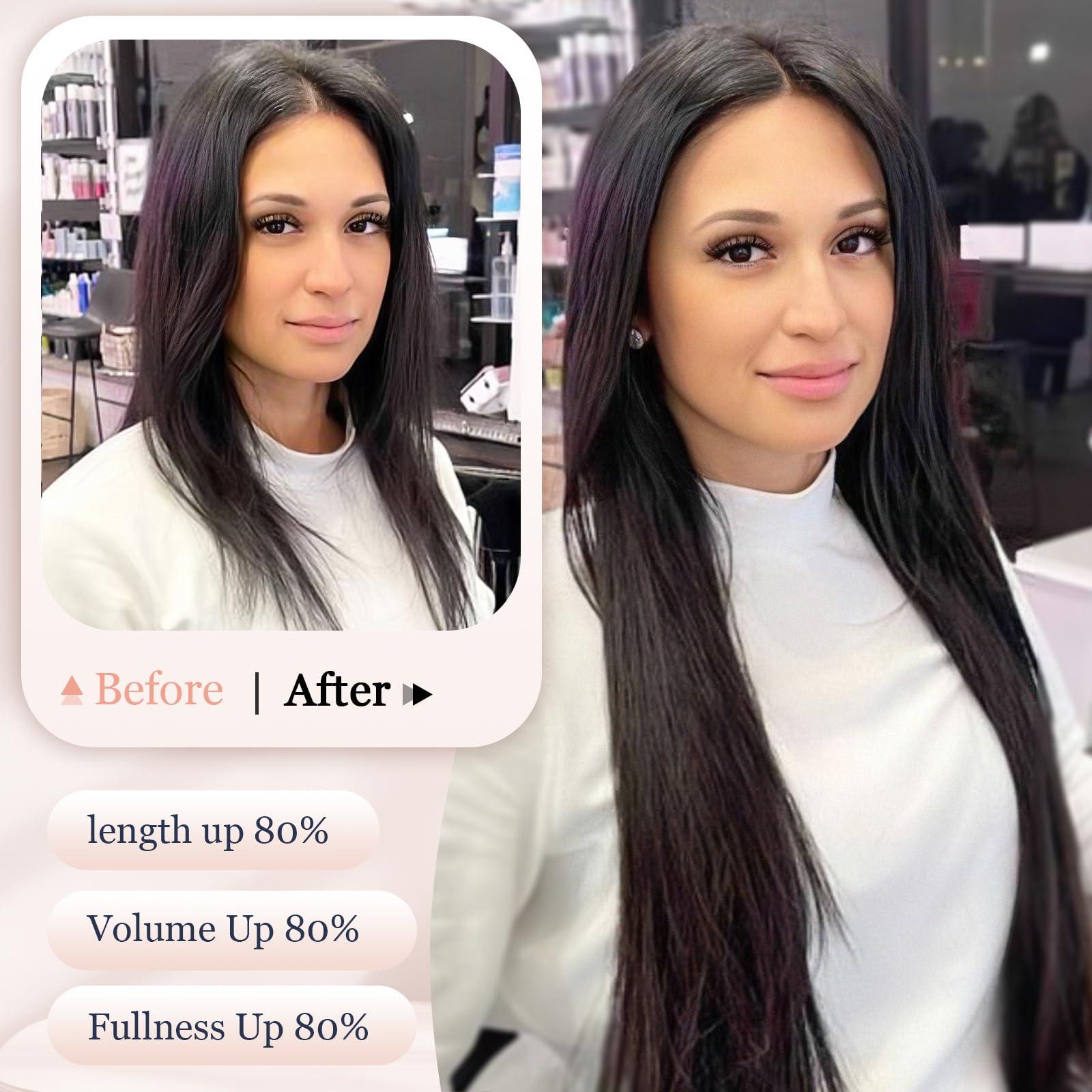 Wodelanle Clip in Hair Extensions for Women 7pcs Long Straight Dark Black Hair Extensions 23 Inch Natural Soft Clip on Extensions Synthetic Thick Hairpieces