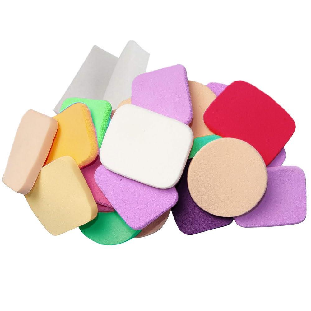 Generic 25 Assorted Soft Makeup Sponge Face Pads Cosmetic Foam Make Up Blend Foundation Cosmetic Sponge Round Triangle Square Foam Pad Make Up Applicator Foundation Powder