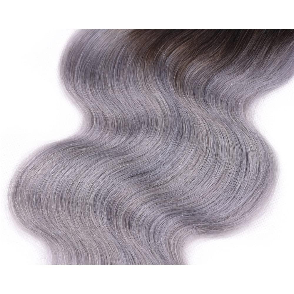 Capurchra Grey Bundles Ombre Body Wave Human Hair 3 Bundles 100% Unprocessed Virgin Weave Extensions Black To Grey Body Wave Human Hair Bundles for Women 22 24 26 Inch