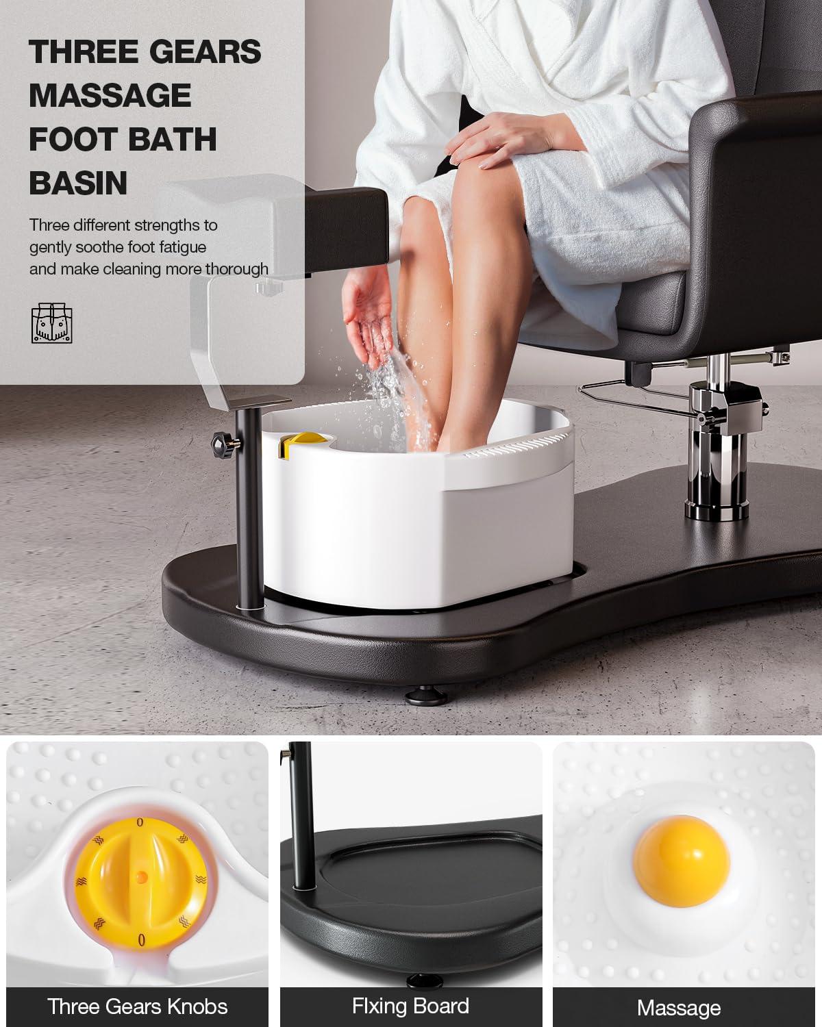 OKAKOPA OKAKOPA Pedicure Chair No Plumbing, Portable Pedicure Station for Nail Tech, 360 Swivel Reclining Salon Pedicure Chairs w/Stool, Massage Basin, Footrest for Foot Spa, Black