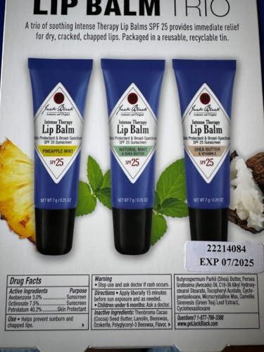 Jack Black Jack Black Intense Therapy Lip Balm, 0.25-Oz. Trio SPF 25 Sun Protection, Lip Moisturizer, Hydrating Lip Balm with SPF, Lip Sunscreen to Relieve Dry, Chapped Lips