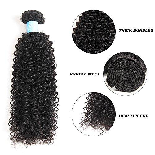 BLY BLY 7A Mongolian Afro Kinky Curly Human Hair 3 Bundles Unprocessed Hair Weave Weft Big Hair for African American Women Natural Color (12/14/16 Inch, Kinky Curly Black)