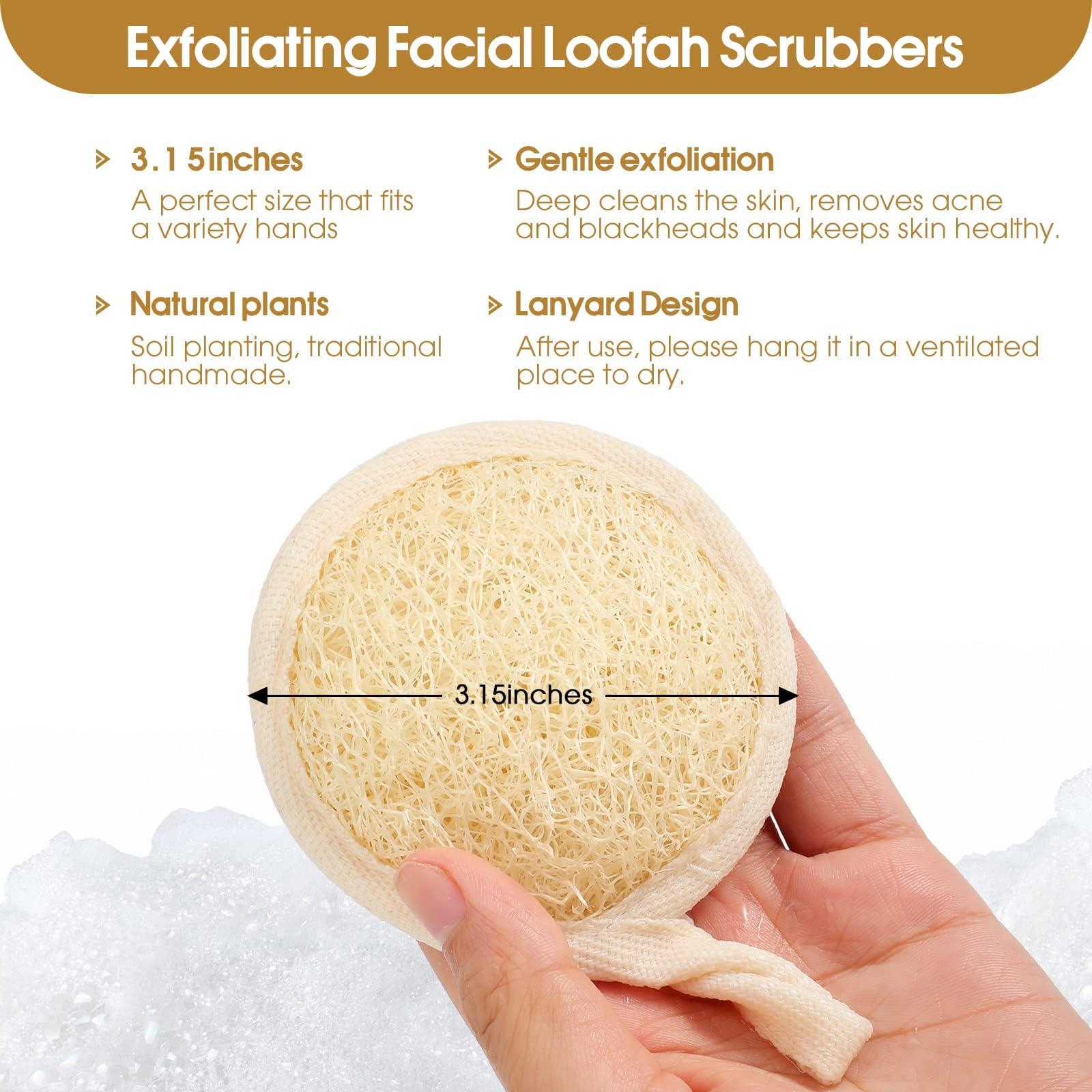 wokelai Exfoliating Loofah Sponge Pads Face loofa Brush 6 Pack 3.15 inches Made of 100% Natural Luffa Body and Facial Scrub Pad Personal Care Close Skin for Men and Women for Bath Spa and Shower