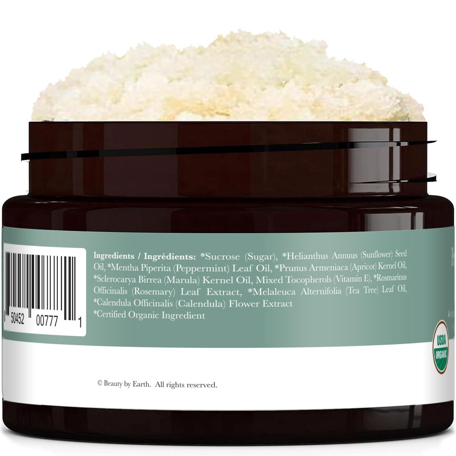 Beauty by Earth Peppermint Tea Tree Organic Body Scrub - USA Made Sugar Scrub with Natural Ingredients, Moisturizing Body & Foot Exfoliator for Dry and Sensitive Skin, Removes Dead Skin Cells & Reduces Ingrown Hair