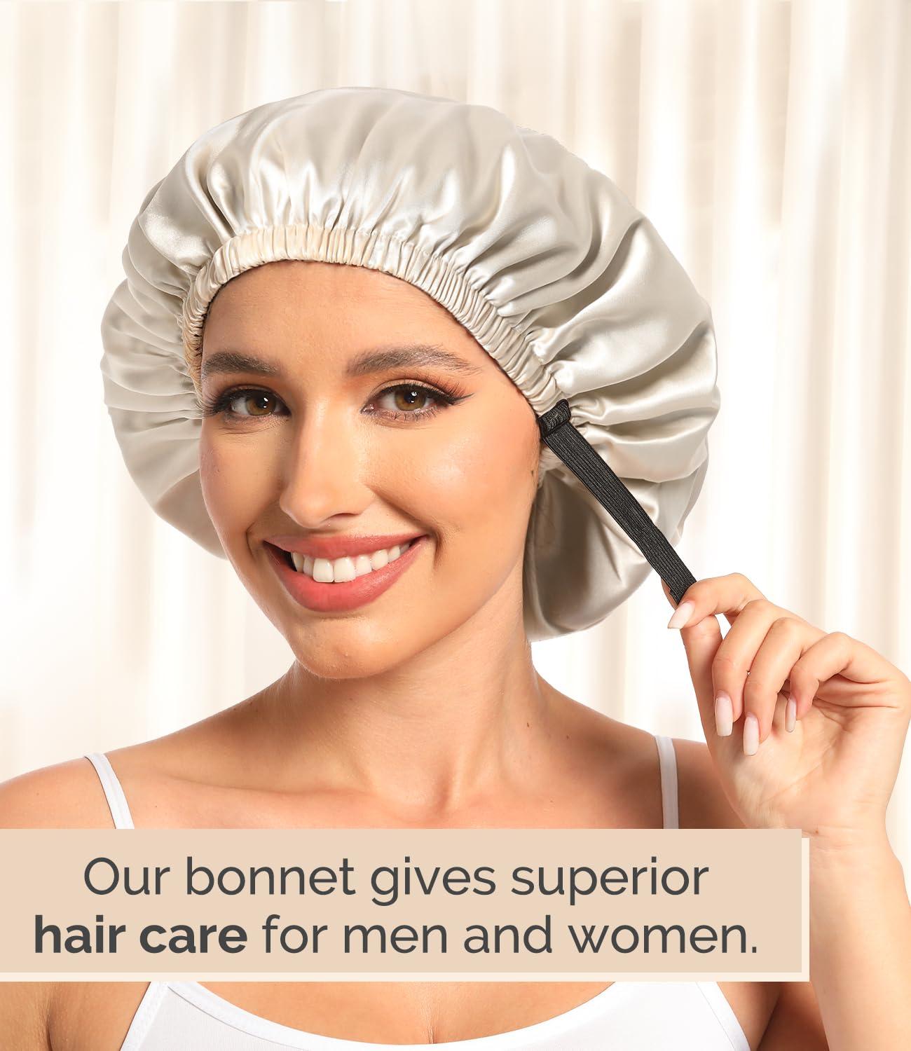 Hat Hut Hat Hut Satin Bonnet Silk Bonnet for Sleeping Hair Bonnet for Sleeping Cap for Curly Hair Wrap Reversible Satin Bonnet (Champagne/Black)