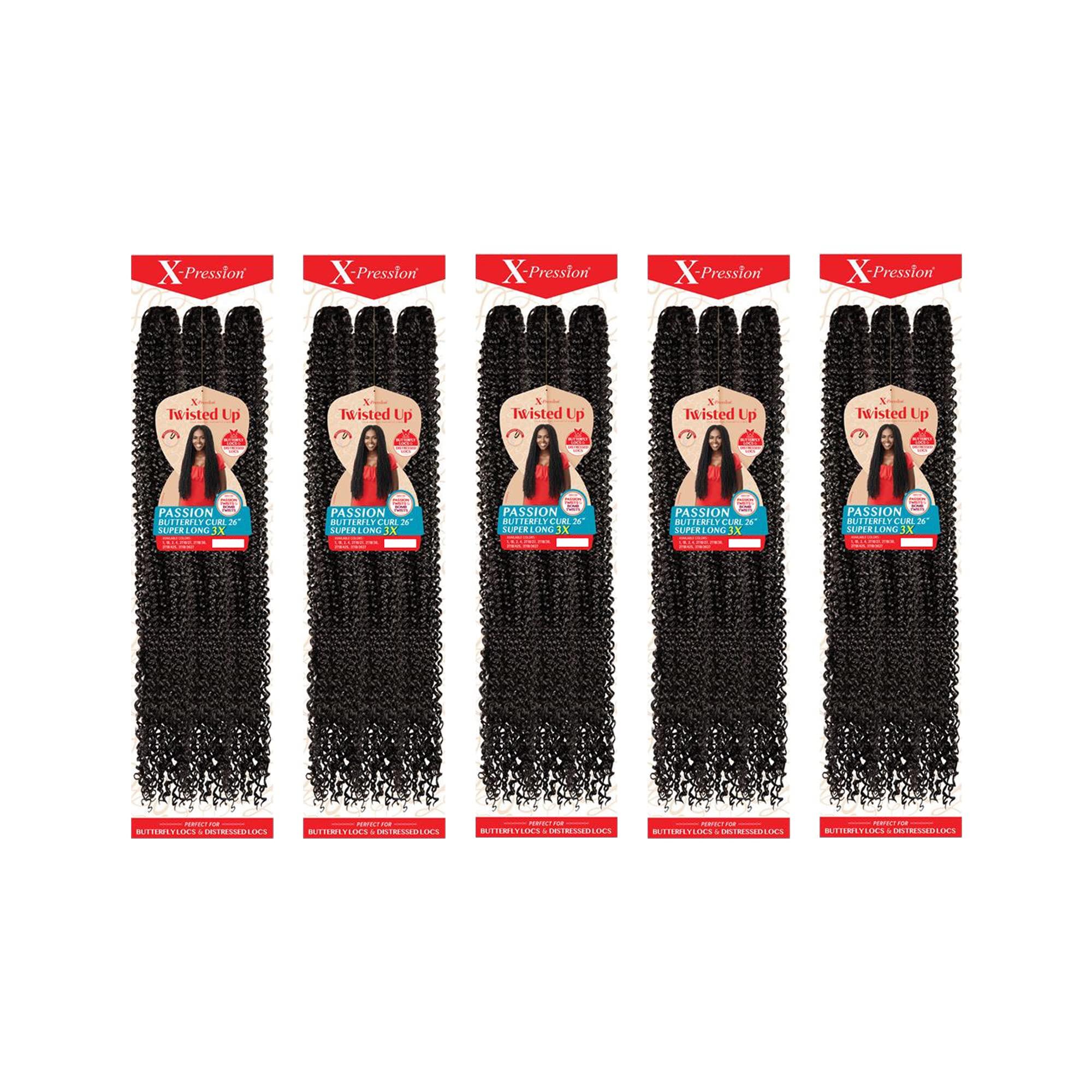 Sun Taiyang Outre X-Pression Twisted Up Crochet Braid 3X PASSION BUTTERFLY CURL 26" SUPER LONG (5-Pack, 1B)