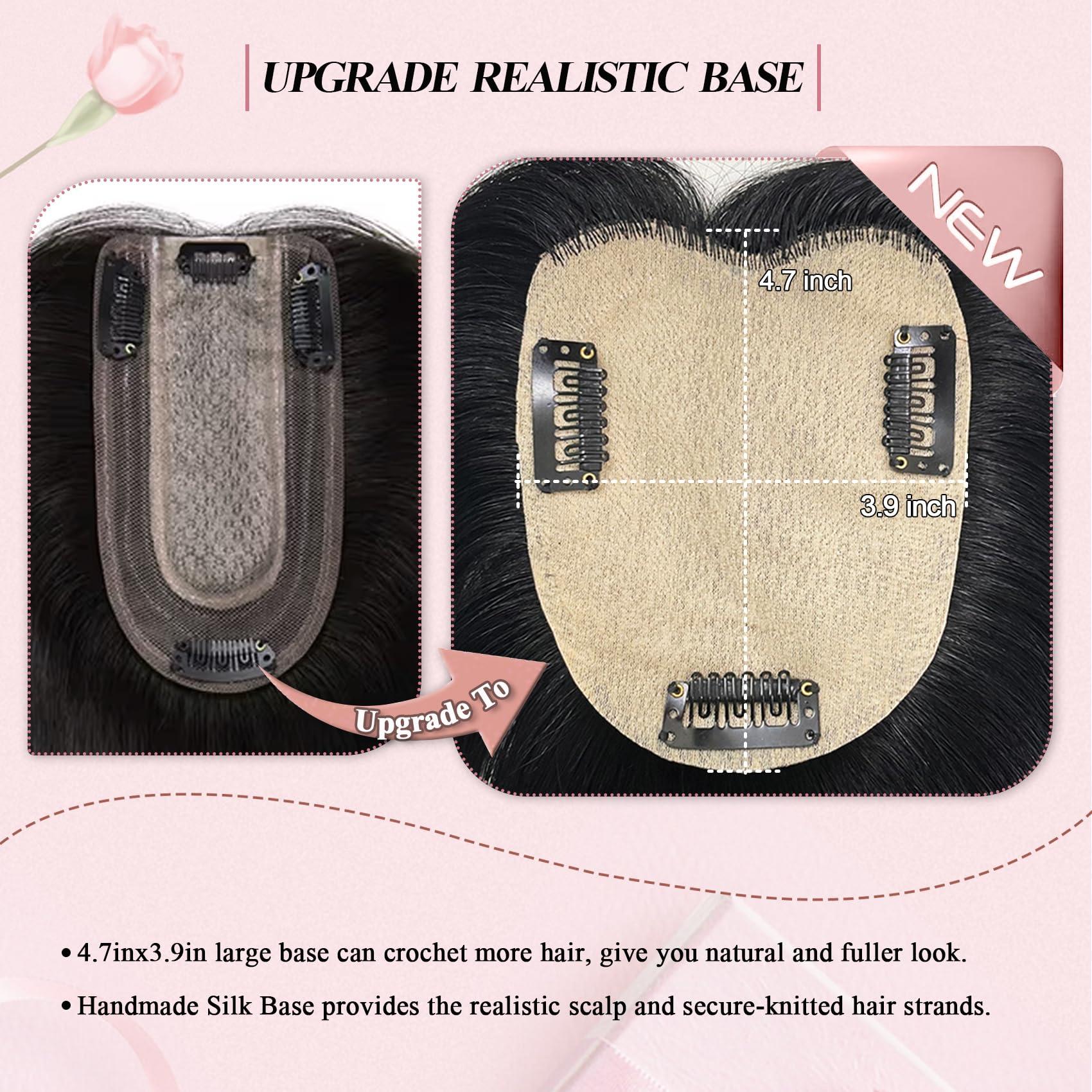 POWERASIA POWERASIA Hair Toppers for Women Real Human Hair Extensions with Thinning Hair No Bangs Wiglets Upgrade 3.9x4.7Inch Silk Base Clip ins Hair Pieces 150% Density Remy Hair Wig Topper #1 Jet Black