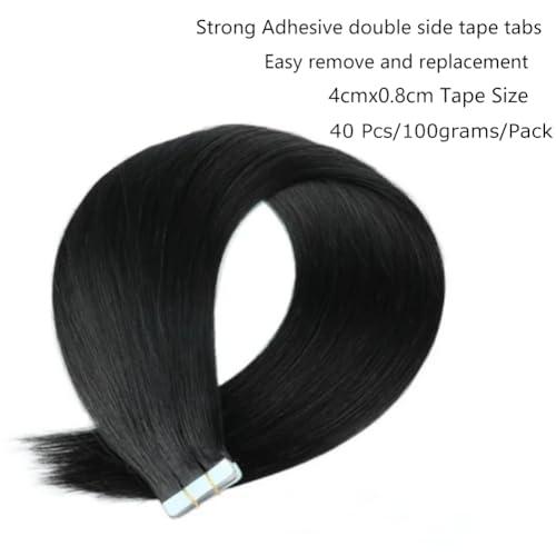 Kiss darling LASHES Jet Black Tape in Hair Extensions Human Hair 22Inches 100g 40Pcs/Pack Tape ins Human Hair Extensions Real Tape in Extensions Full Head for Women #1 Color
