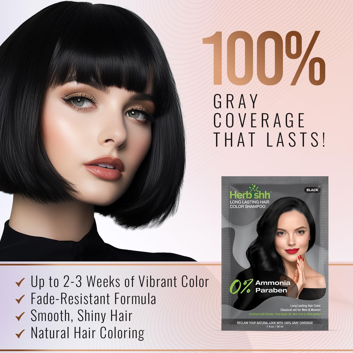 Herbishh Herbishh Travel Pack Hair Dye Color Shampoo in Sachet + 1pc Argan Hair Mask Sachet (Black, 5 sachets)