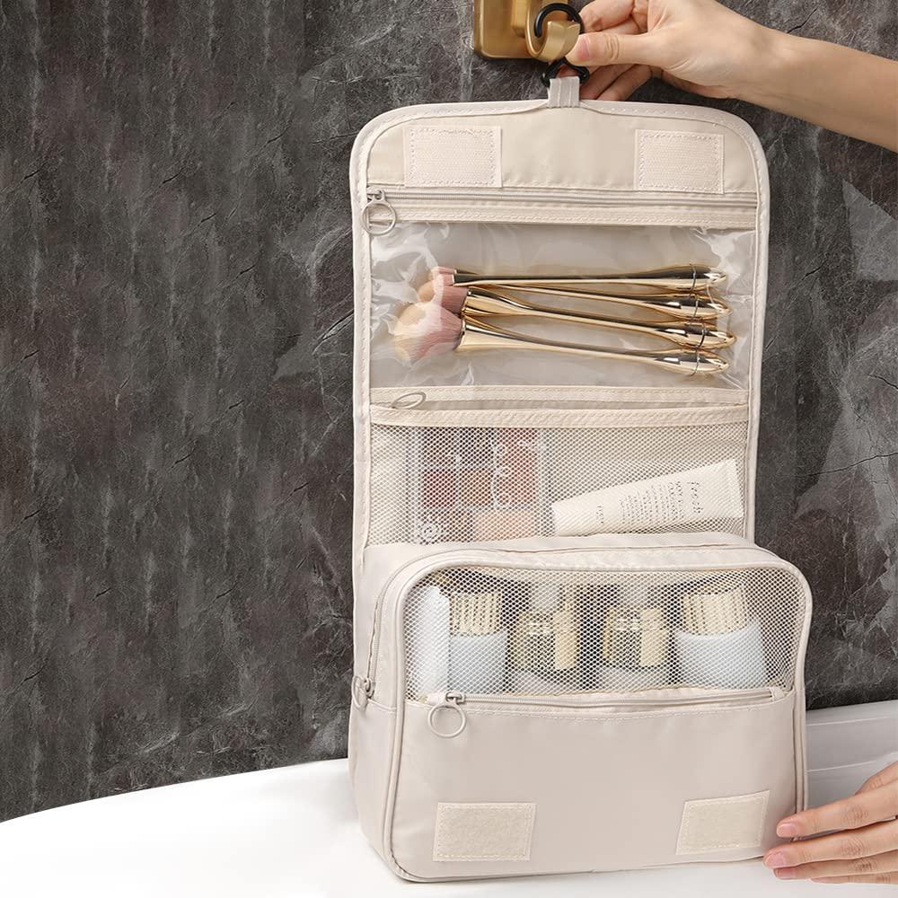 SRVR SRVR Hanging Travel Toiletry Bag, Toiletry Bag for Women Toiletry Bags with Hanging Hook (Beige)