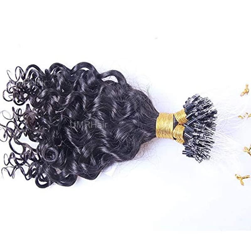 UMRHair 20inch Loose Curly Micro Loop Human Hair Extensions Indian Remy Human Hair Micro Links 1Bundle 100strands/Bundle 100g/Bundle Loose Wave Human Hair Extension Natural Black MicroLink for Women