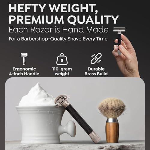 Parker Safety Razor The Parker Variant Adjustable Double Edge Safety Razor, Customize your Shave with a Turn of the Dial from Mild to Aggressive - 5 Blades Included (GRAPHITE GRAY)