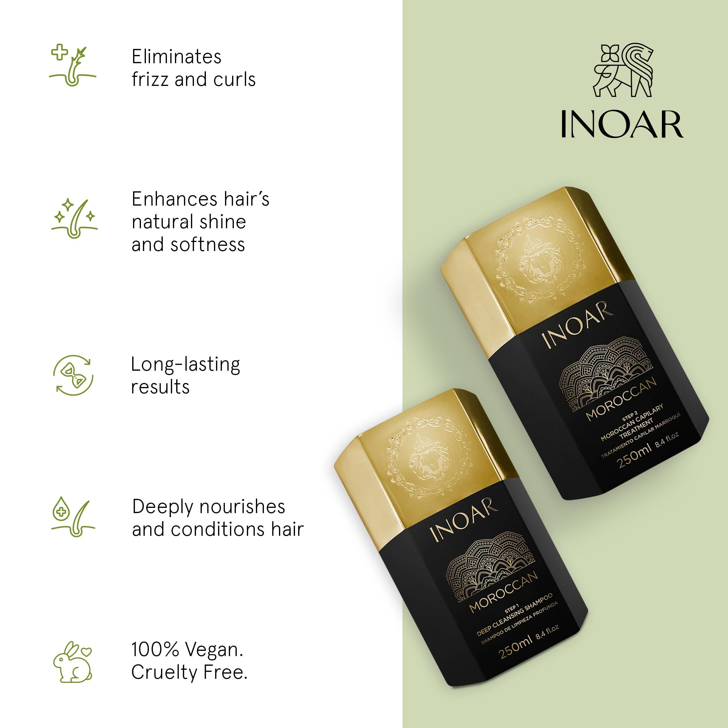 Inoar Inoar Moroccan Smoothing Treatment Set with Keratin - Deep Cleansing Shampoo, Keratin Treatment, Reduces Frizz, Straighten Hair Treatment, Vegan Hair Products for Men and Women (8.4 oz. each)