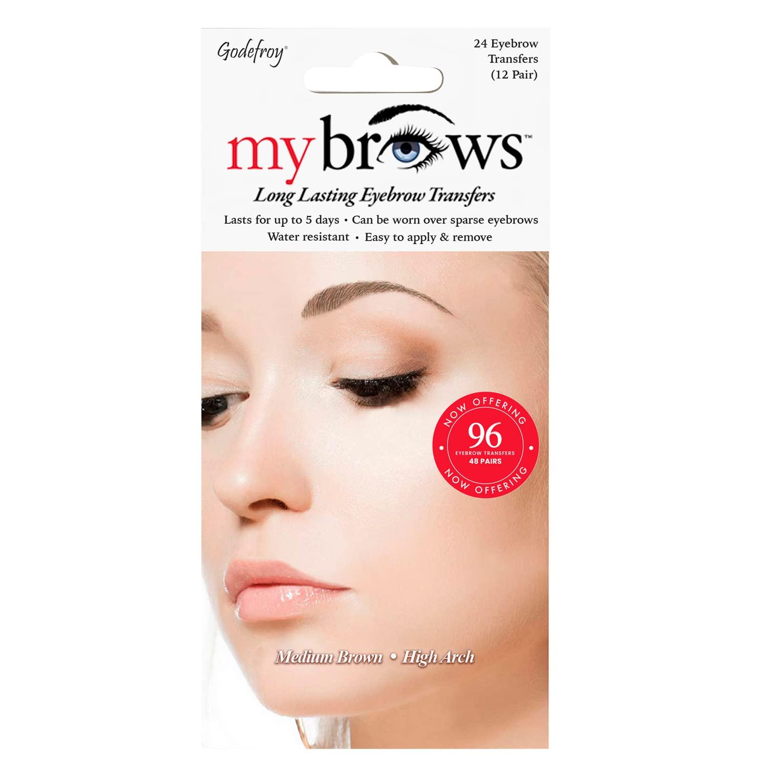 Godefroy Godefroy MyBrows Long Lasting Eyebrow Transfers, High Arch, Medium Brown, 48-Pairs of Brows (96 Individual transfers)