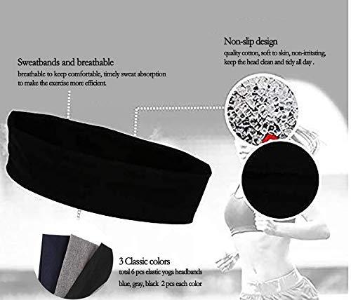 DERAYEE DERAYEE Black Headbands, 6 Pcs Fashion Hair Bands Stretch Elastic Yoga Headband for Women Men Girls Sports Headwraps Non Slip
