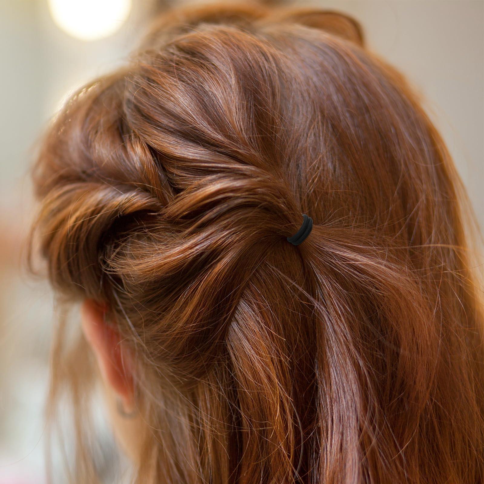 TecUnite TecUnite 200 Pieces No-metal Hair Elastics Bulk Rubber Bands Hair Ties Ponytail Holders Bands for Women(Black)