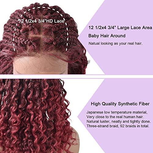 FANCYHAIR 18 Inches 4.75X12.5" Lace Front Braided Wigs with Natural Baby Hair Lightweight Hand Braided wigs for Black Women Curly Wave Ends Synthetic Glueless Cornrow Hair Tribal Braids Wigs (#27/613M Blonde)