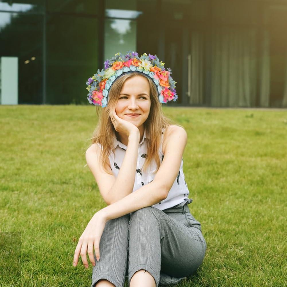Ztexkee Ztexkee Boho Artificial Flower Headband Wedding Headpiece Fake Peony Rose Hairbands Hair Hoop Hair Bands for Women