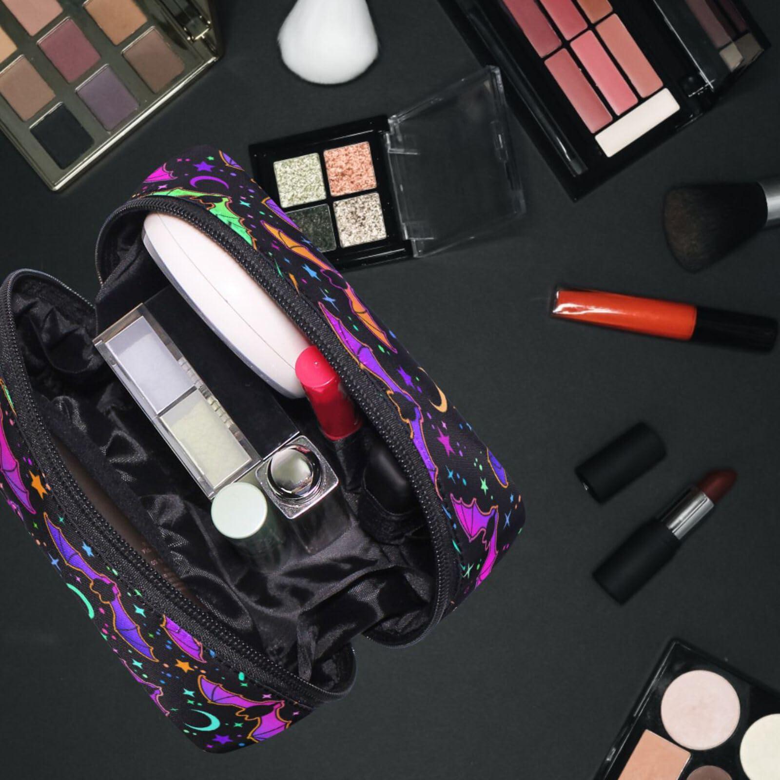 MNSRUU MNSRUU Small Cosmetic Bag for Girl Women Travel, Bats Moons and Stars Makeup Toiletry Organizer Bags with Compartments