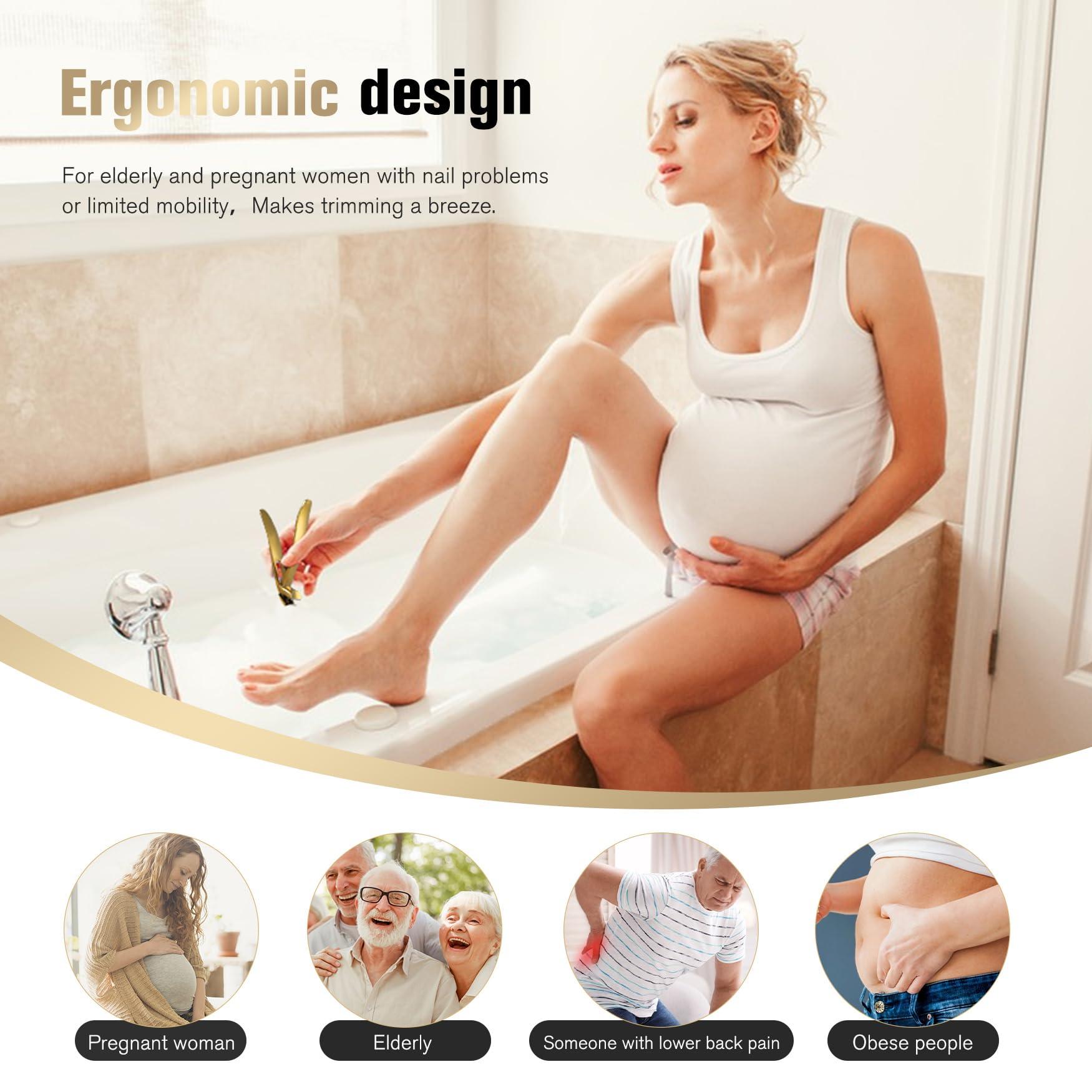 FERYES FERYES Angled Head Long Handled Toenail Clipper for Seniors - Large Wide Jaw Nail Clipper with Catcher for Thick Nails - Easier Trimming, Ergonomic Design (Gold