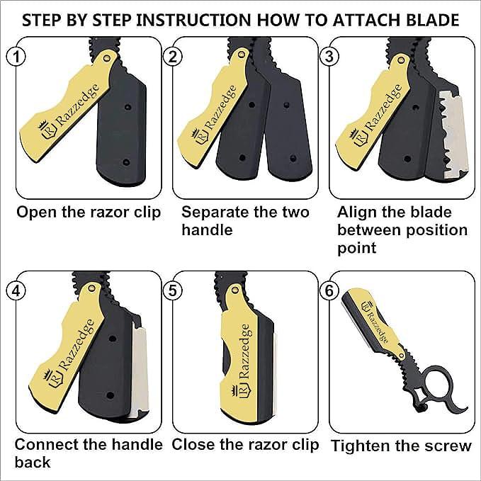 RAZZEDGE RAZZEDGE - Professional Straight Razor, Shaving Razors for Men Beard Cut Throat Black Gold Finger Barber Razor with 10 Single Edge Shaving Blades