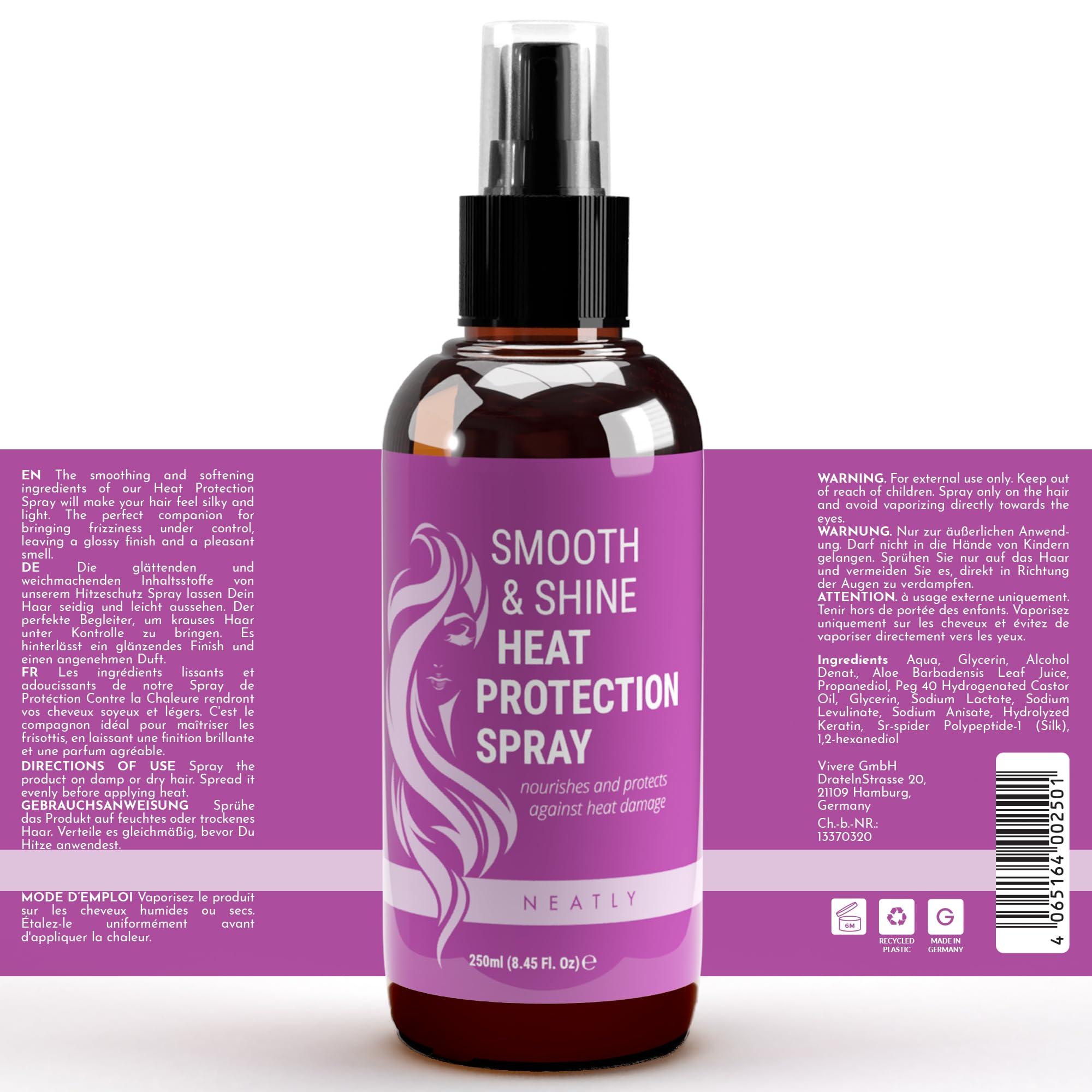 NEATLY NEATLY Leave-In Keratin Heat Protectant Spray for Hair for Dry, Damaged, Frizzy Hair - Nourishing Formula, Frizz Control, Humidity Shield - No Parabens, Sulfates or Phthalates, 8.5 Oz