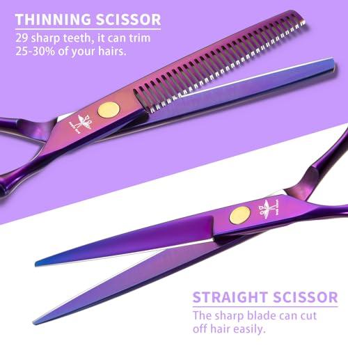 PURPLEBIRD PURPLEBIRD Hair Cutting Scissors Kit, Professional Barber Scissors Hairdressing Shears Set with Stainless Steel Hair Scissors Thinning Scissors for Men Women Pet 10 Pcs Purple