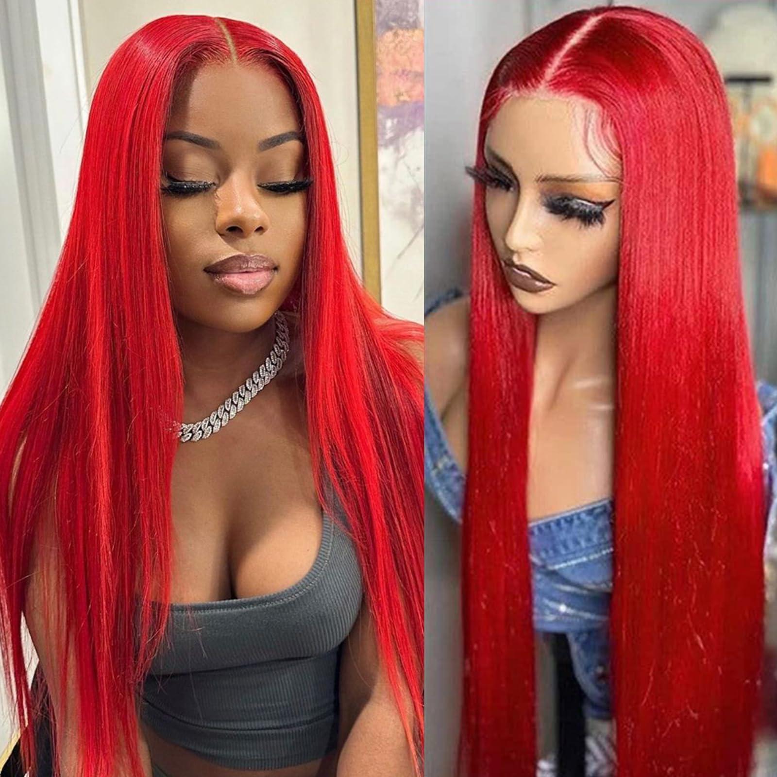 Missyvan Missyvan Lace Front Wig Long Straight Red Hair Synthetic Wig Glueless Heat Resistant Fiber Hair Natural Hairline Soft Hair Wigs for Women 32 Inch