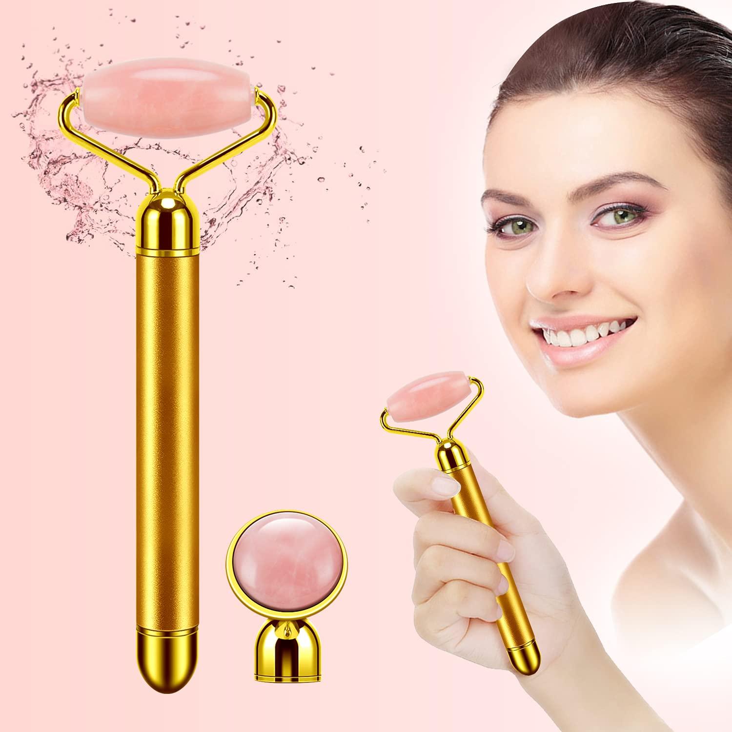 DANGSHAN DANGSHAN 2-in-1 Electric Jade Roller Massager Facial Roller & Face Massager, Rose Quartz
