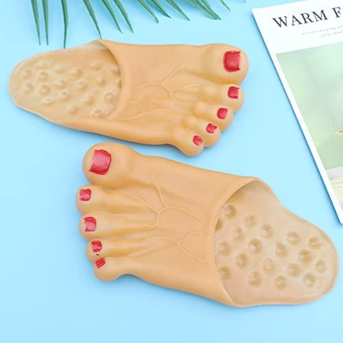 LUOEM Funny Barefoot Feet Slippers Realistic Big Shoe Covers Toe Slippers for Halloween Family Cosplay Costume Accessories