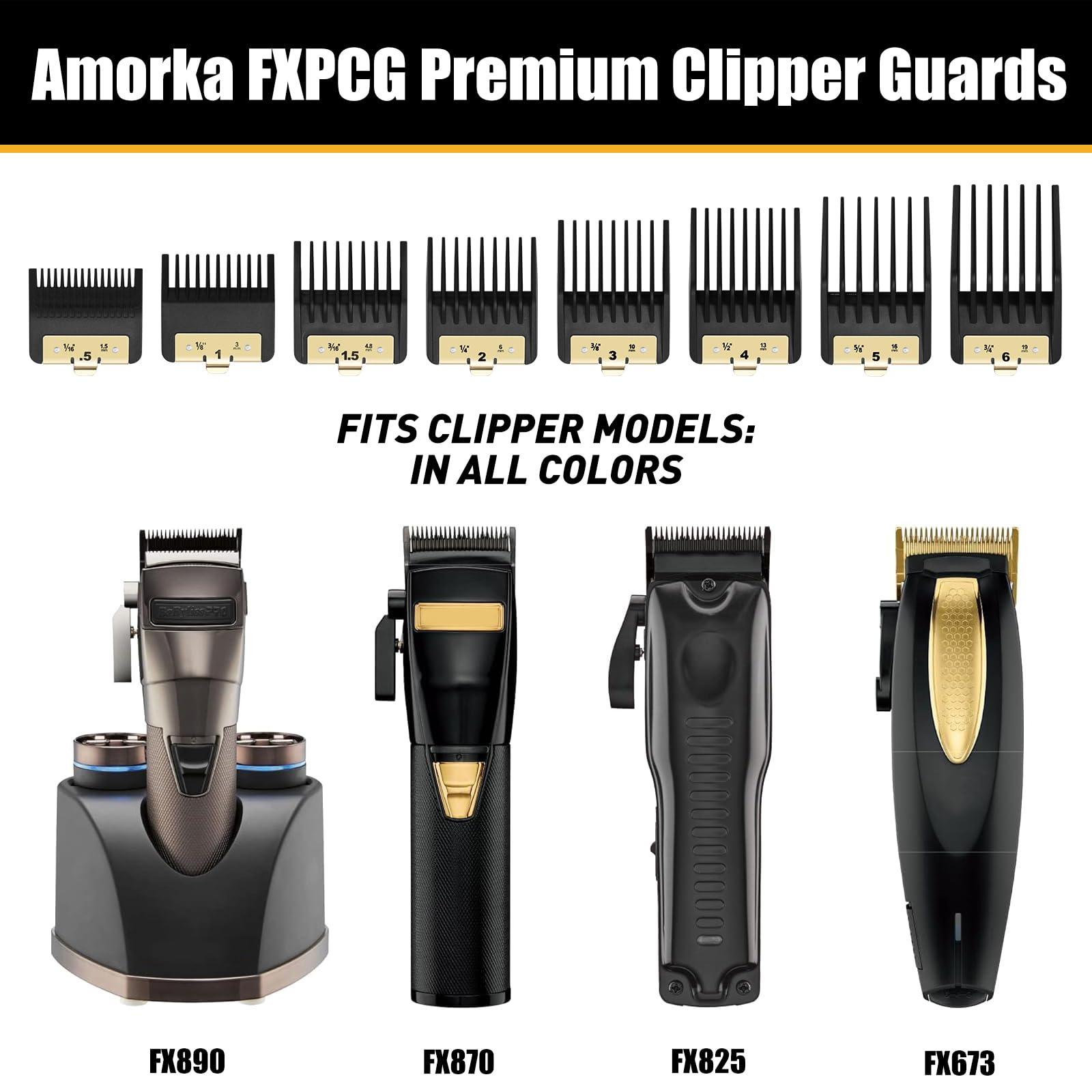 Amorka 8 Pack Premium Clipper Guards Fit for BaBylissPRO Barberology FX870, FX890, FX825, and FX673 Clippers, Replacement Guards with Metal Clip - From 1/16-3/4 inch Snap on Comb Set for Babyliss Clippers