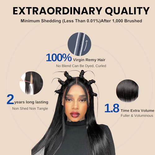 HERMOUS HERMOUS Full Lace Human Hair Wigs HD Transparent Lace Pre Plucked Handmade Whole Head Part Anywhere Lace Wig 180% Density Straight 12A Brazilian Virgin Remy Hair 12 Inch Natural Black